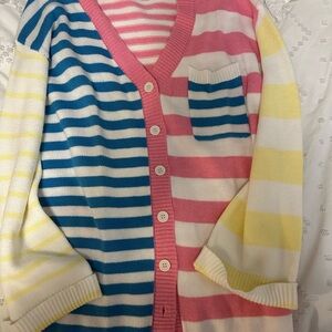 Pink Lily Striped Multicolor Cardigan Sweater